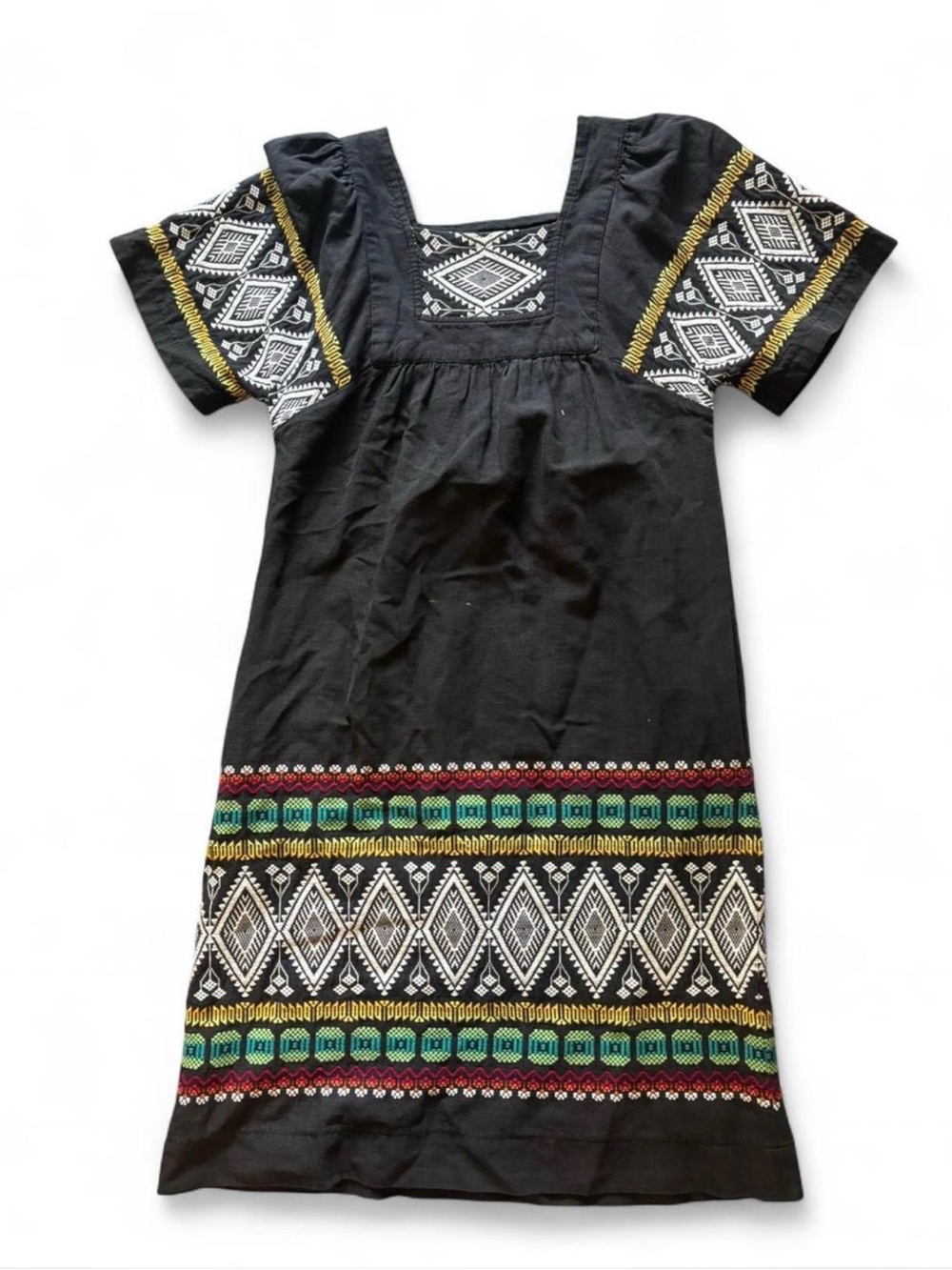 Free People Black Embroidered Casual Dress with Multicolor Trim